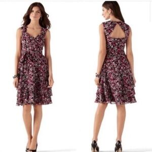 WHBM NWT surplice floral a line keyhole dress black very berry. SZ 6 / small